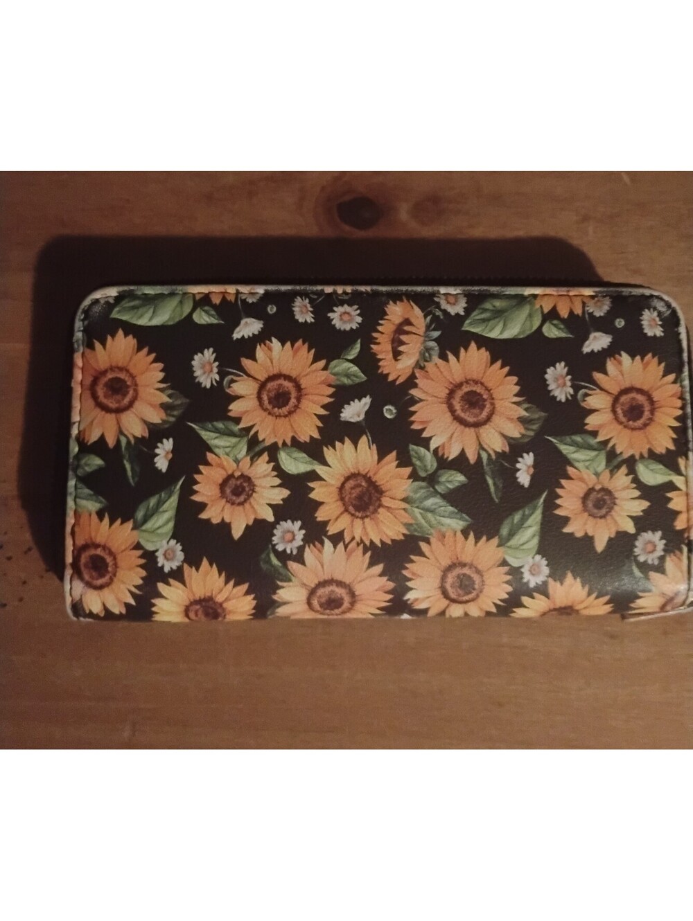 Sunflower Print Faux Leather Zip-Around Long Wallet with Card Slots